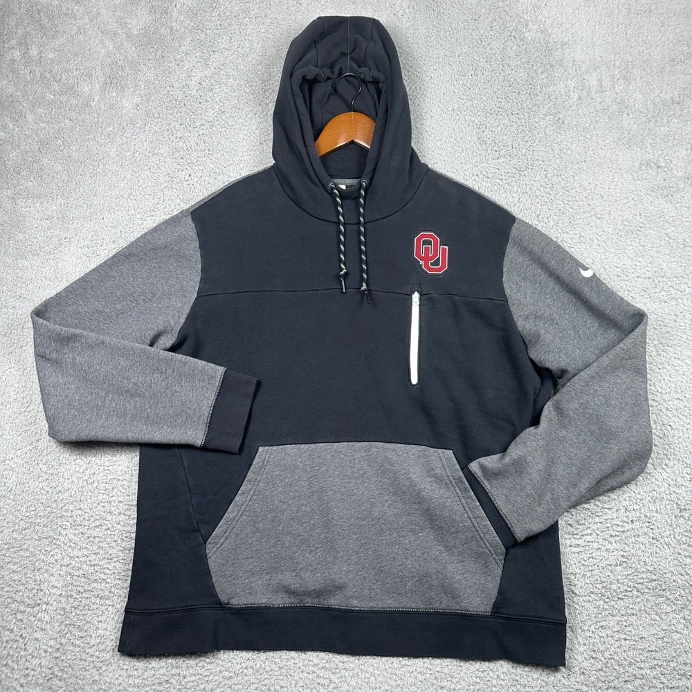 Oklahoma Sooners Nike Fleece Hoody Mens XXL Black Gray Color Block OU Pullover